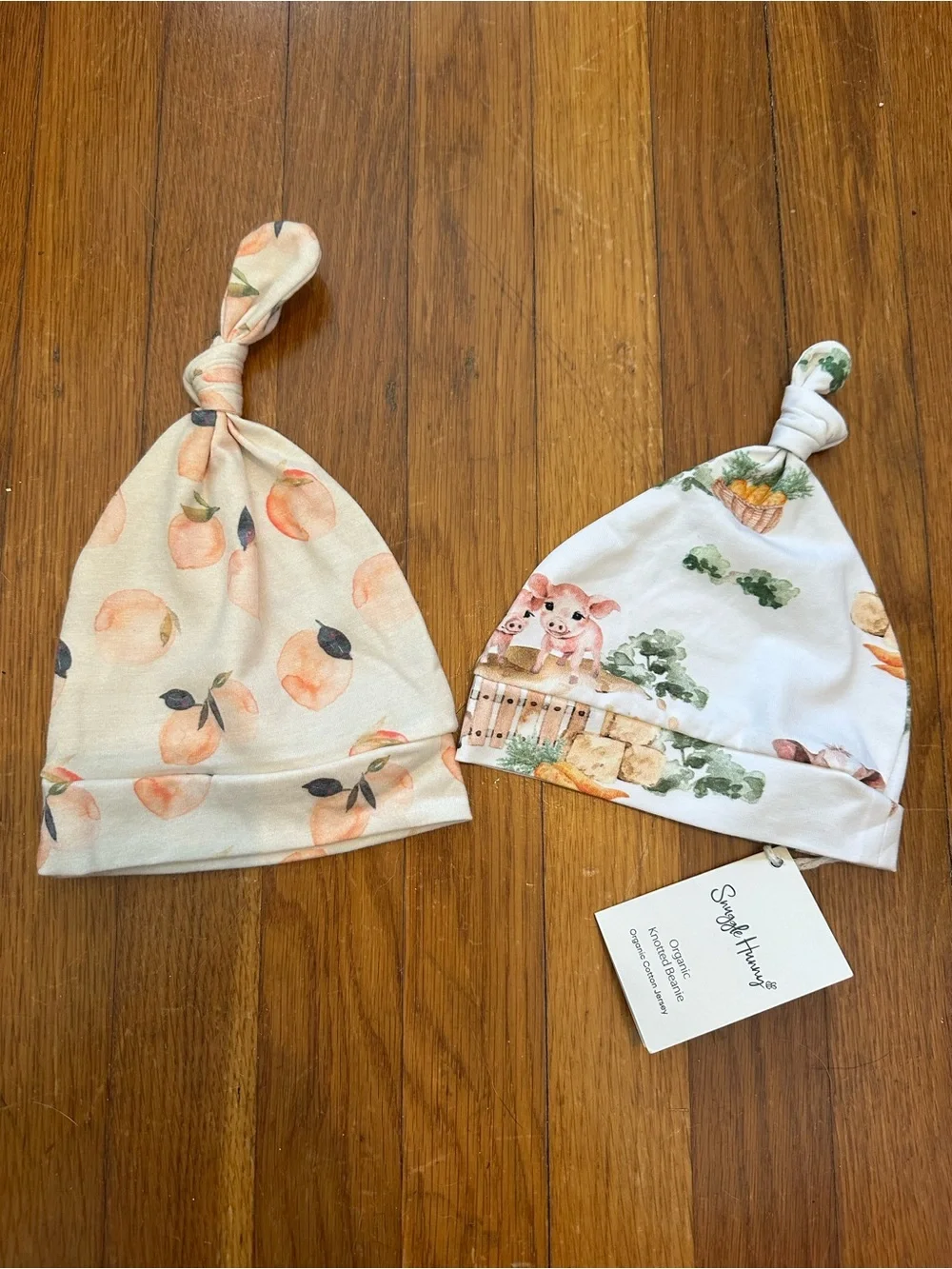 0-6 M  Copper Pearl Peach Print Knotted BEANIE and SNUGGLE HONEY  (NWT)